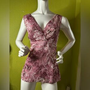 International Concepts Pink Floral Sleeveless V-neck Blouse